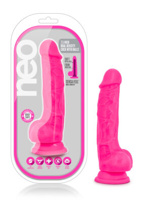 neo 7.5 inch dual density cock with balls neon pink