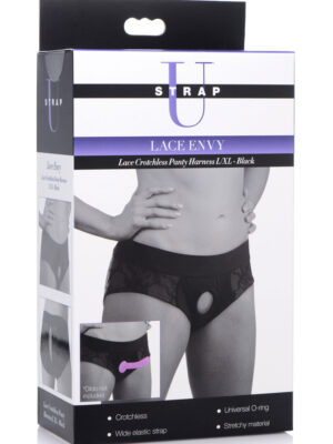 lace envy black crotchless panty harness l/xl