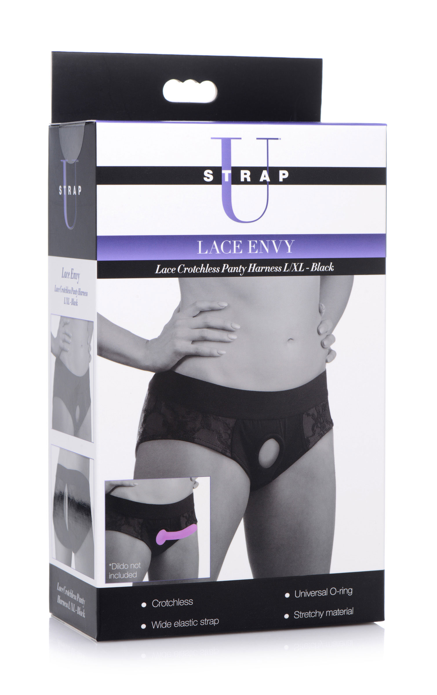 lace envy black crotchless panty harness l/xl