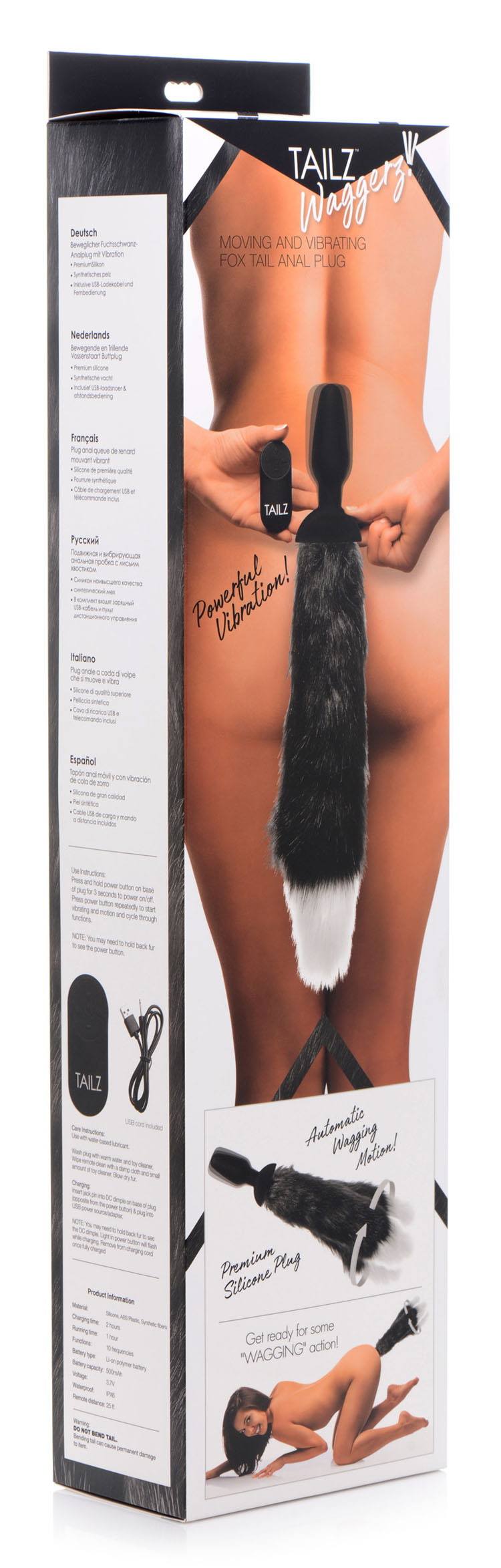 waggerz moving and vibrating fox tail anal plug