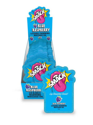 smack lickable massage oil, 3ml pouch display 36pc blue raspberry