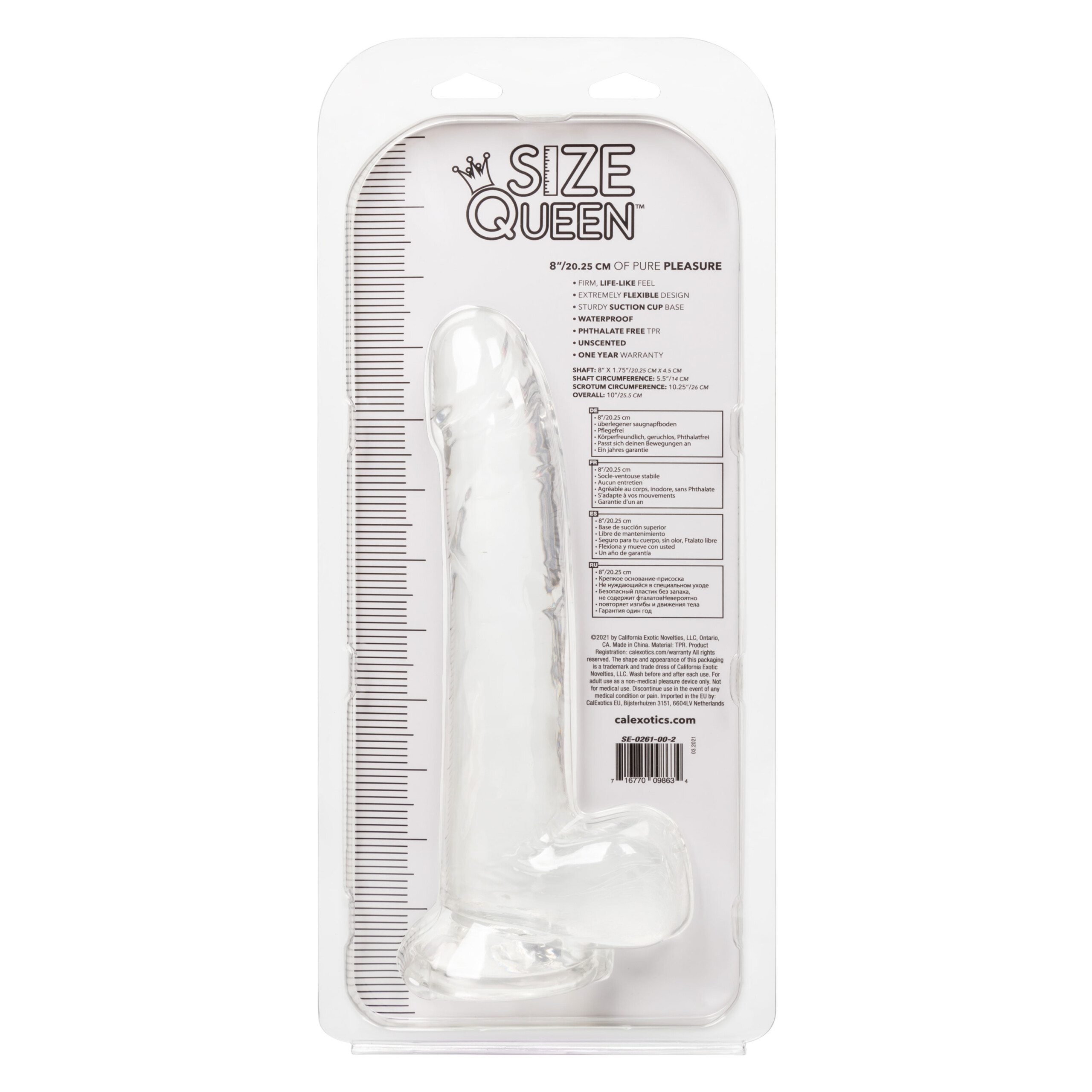 size queen 8 inch/20.25 cm clear
