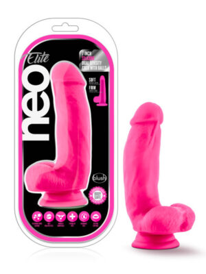 neo elite 7 inch silicone dual density cock with balls neon pink