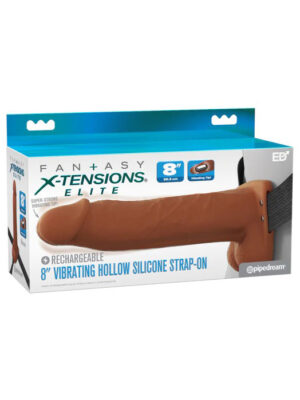 fantasy x tensions elite 8" vibrating hollow silicone strap on brown fantasy x tensions elite 8" vibrating hollow silicone strap on brown