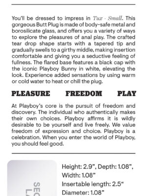 playboy pleasure tux small butt plug hematite