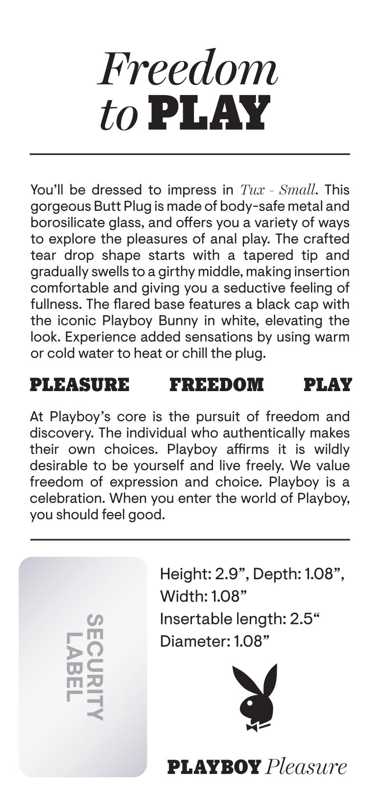 playboy pleasure tux small butt plug hematite