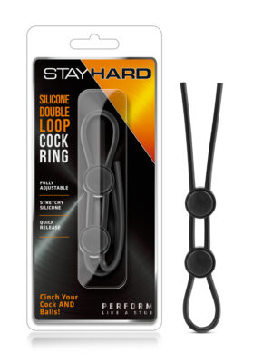 stay hard silicone double loop cock ring black