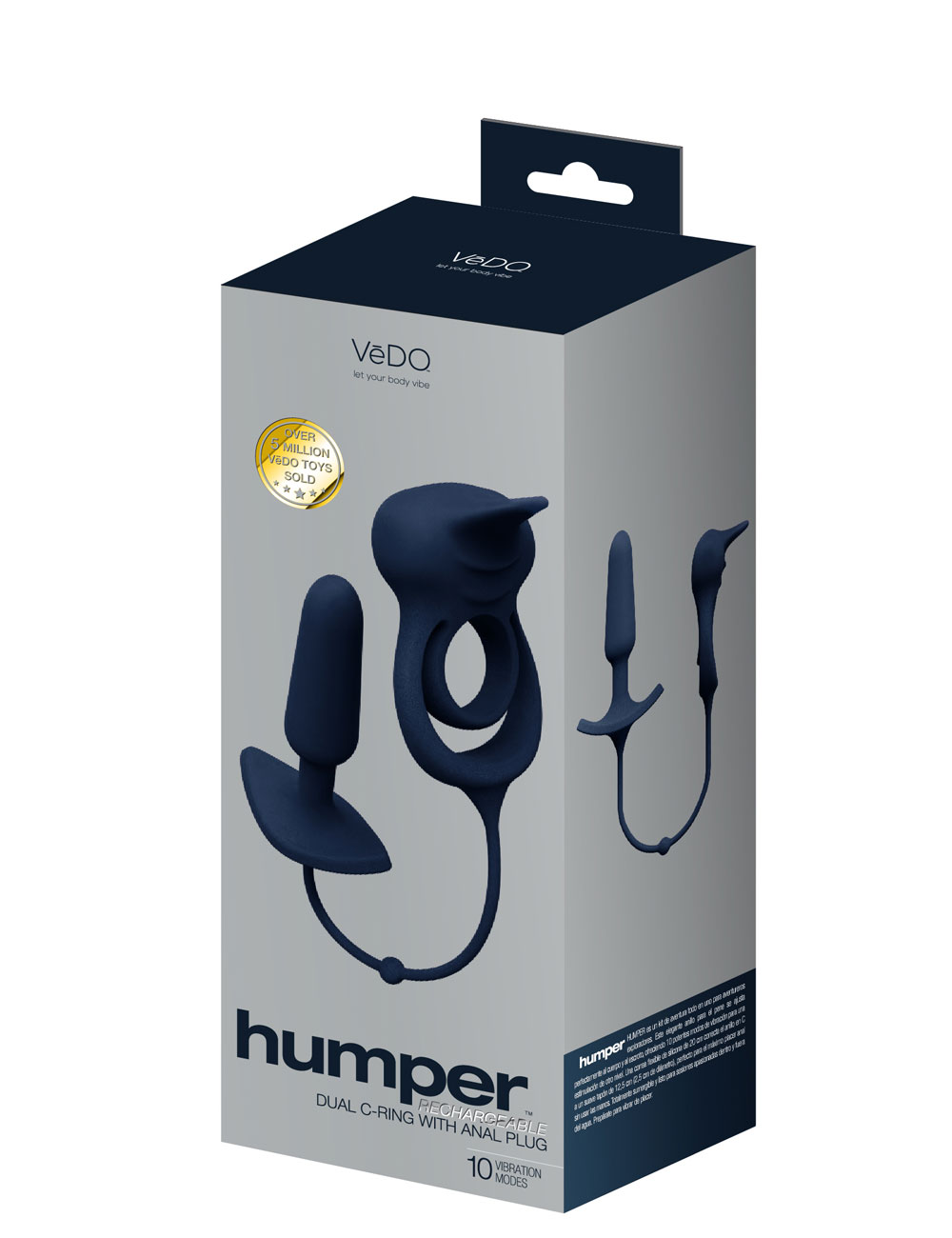 humper rechargeable dual c ring with anal plug black