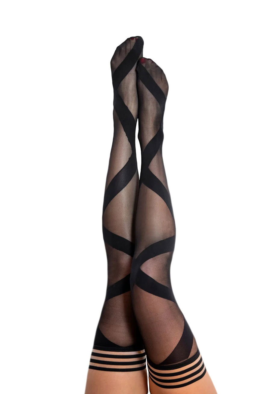 jackie semi sheer thigh high size a black