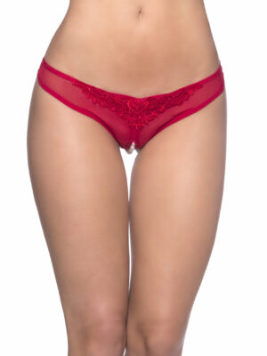 crotchless thong with pearls one size red