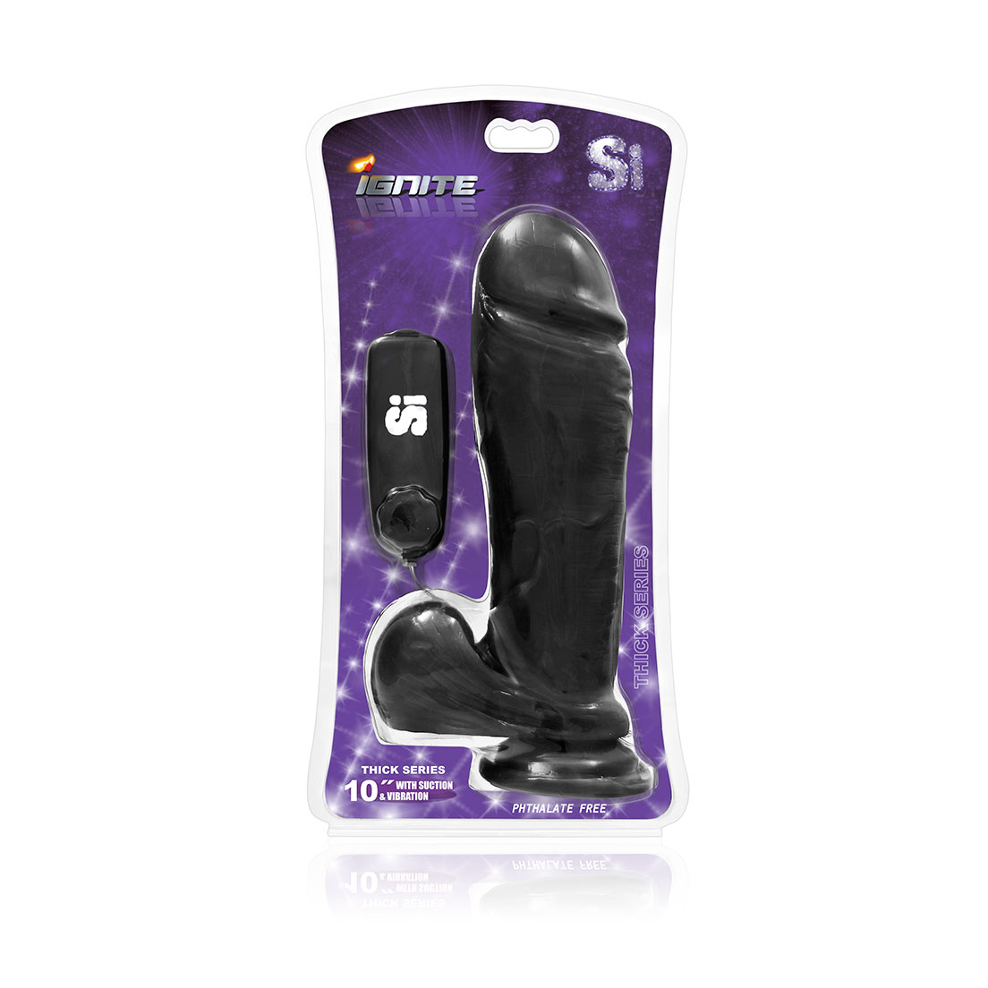 thick series 10" thick cock w/balls, egg, & suction black