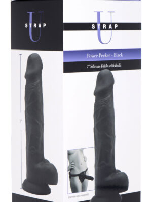 power pecker 7 inch silicone dildo with balls black