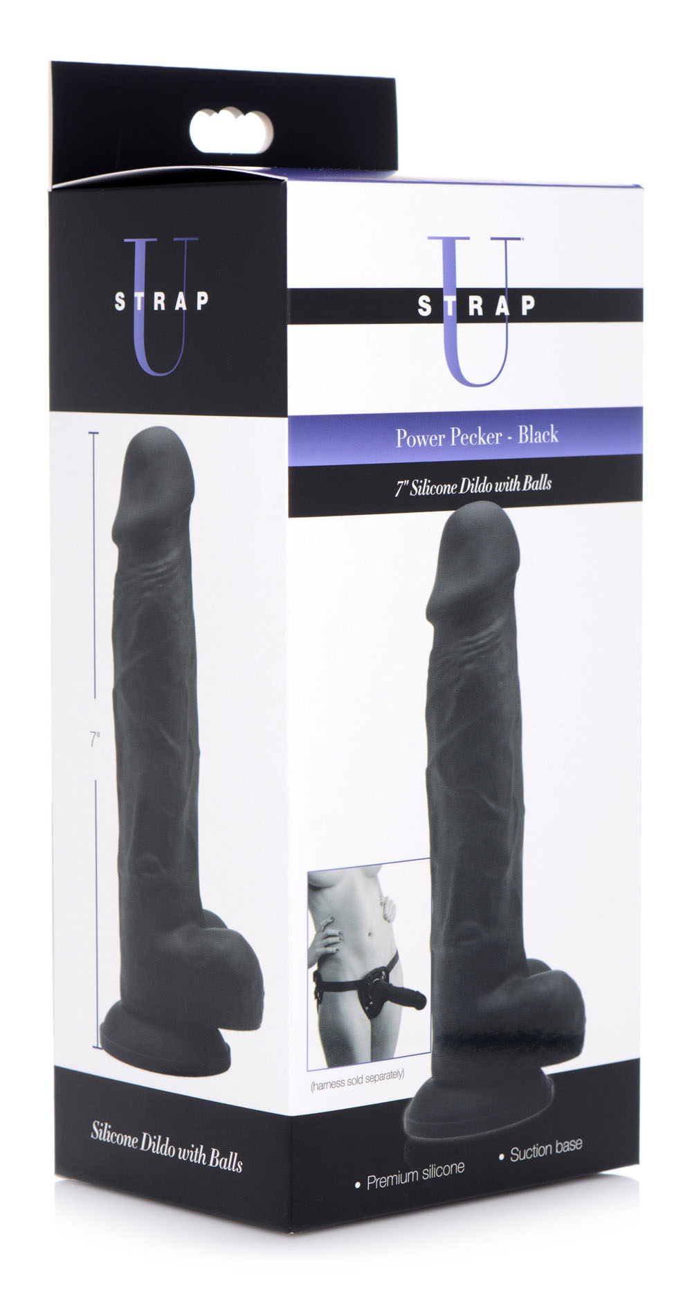 power pecker 7 inch silicone dildo with balls black