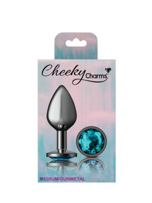 teal round gem gunmetal metal plug md