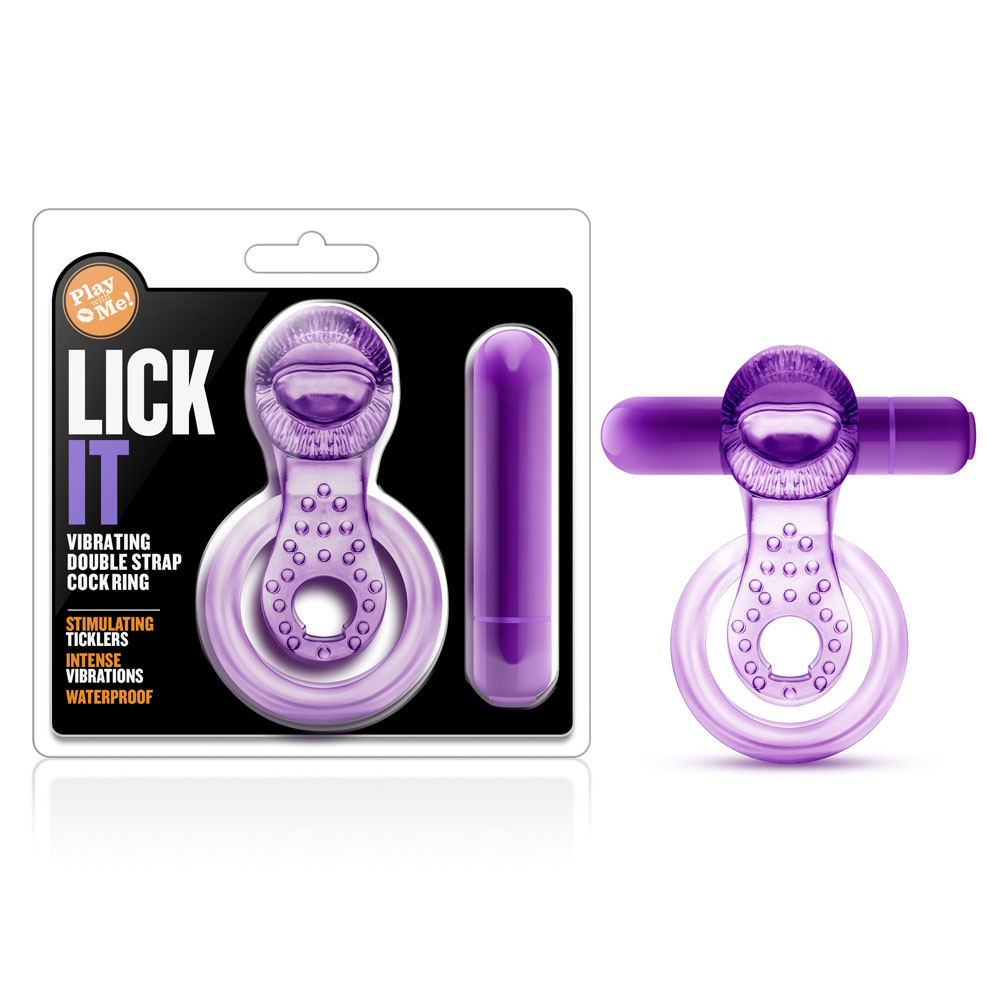 play with me lick it vibrating double strap cockring purple