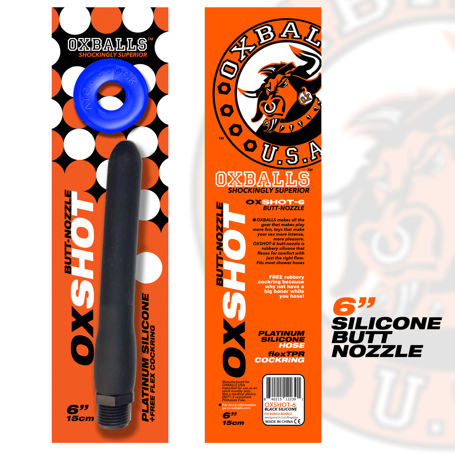 oxshot butt nozzle shower hose 6 inch black blue