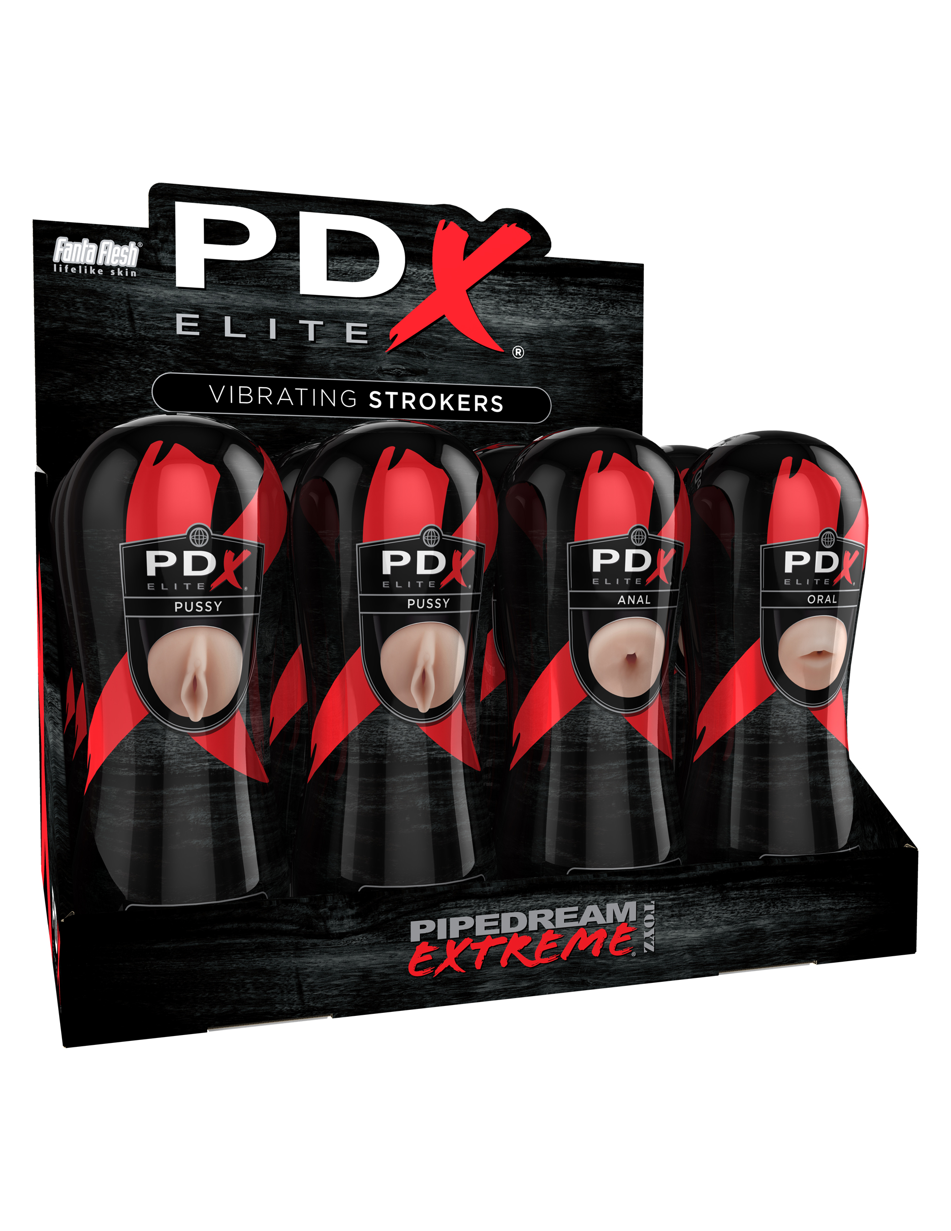 pdx elite vibrating pussy mouth ass stroker display of 12