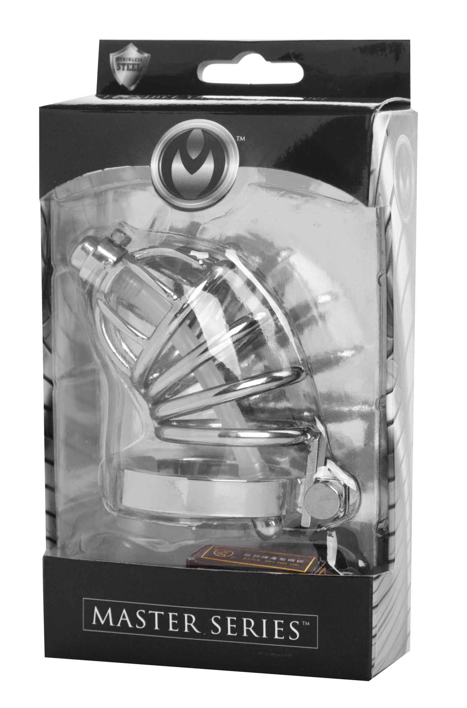 stainless steel chastity cage with silicone urethral plug