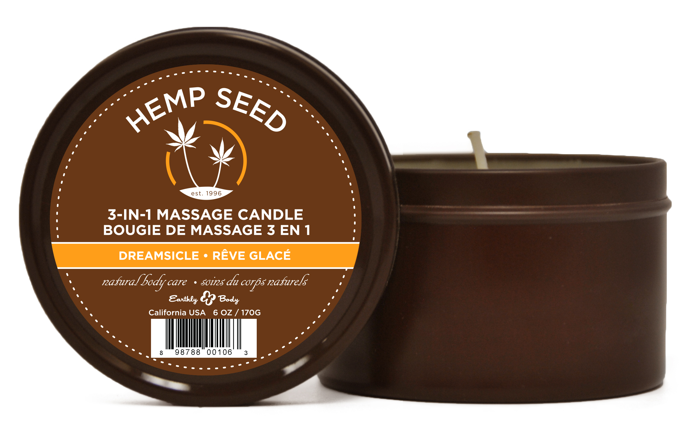 hemp seed 3 in 1 massage candle dreamsicle 6 oz.