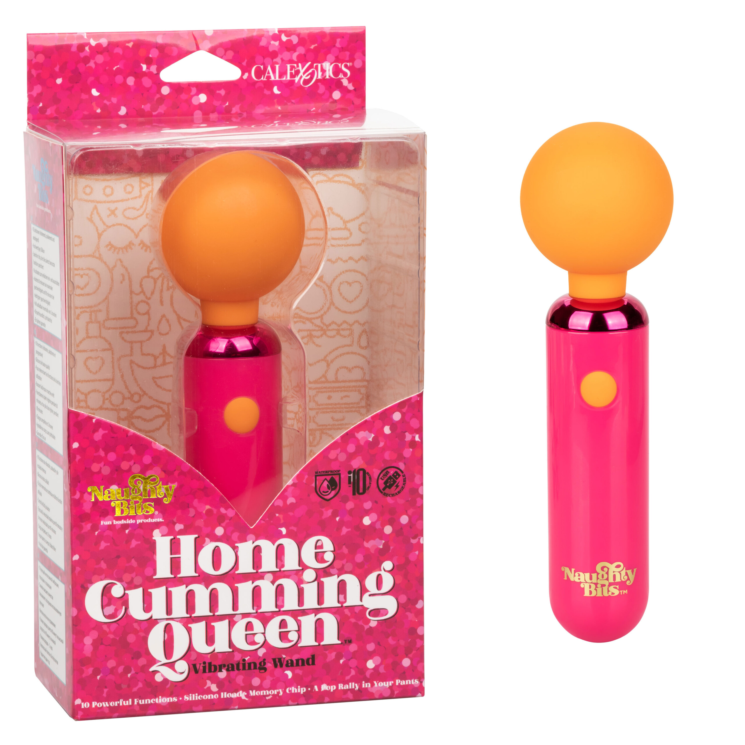 naughty bits home cumming queen vibrating wand orange/pink
