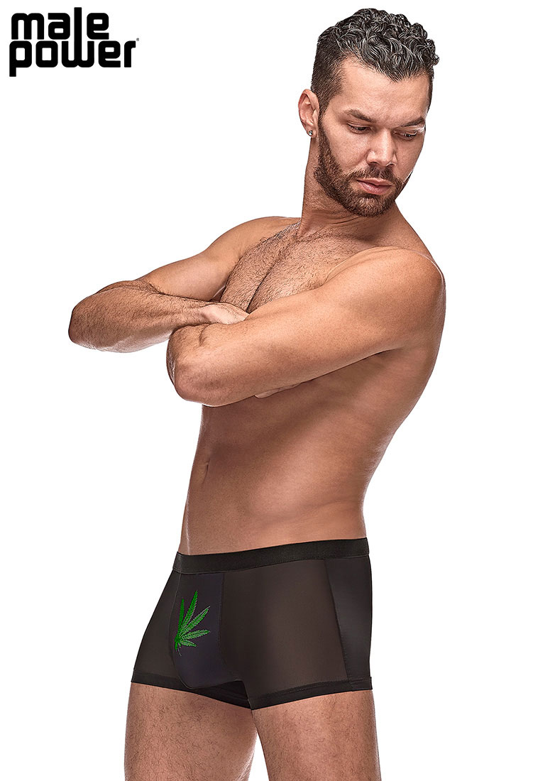 private screening pot leaf pouch short black