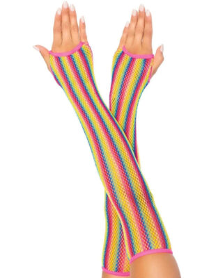 rainbow net fingerless arm warmer gloves one size multicolor