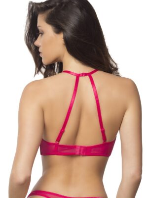 high neck bra with diagonal eyelash lace panels medium bright rose