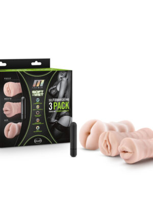 m for men 3 pack self lubricating vibrating stroker sleeve kit vanilla
