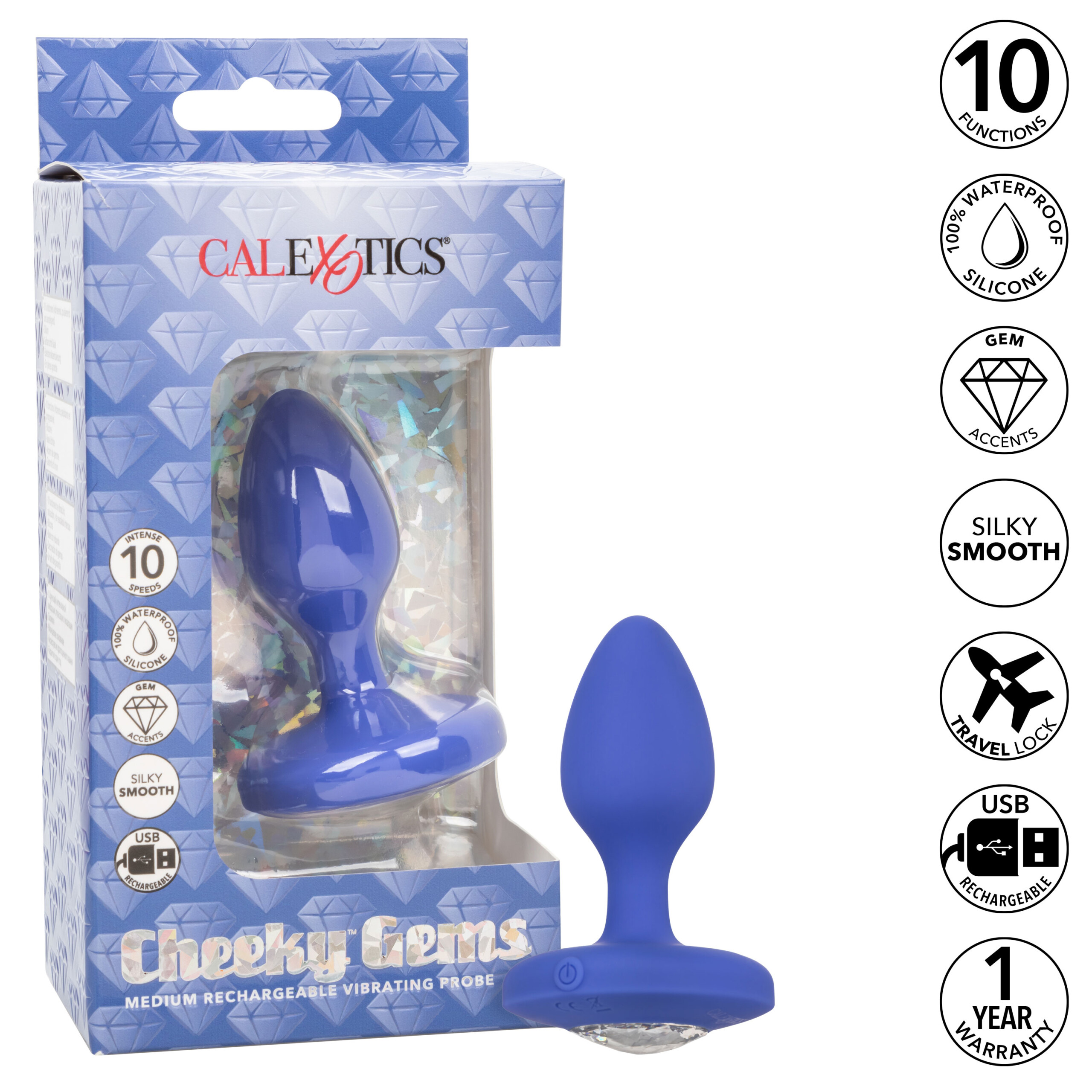 cheeky gems medium rechargeable vibrating probe blue