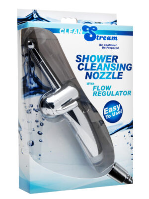 shower cleaning nozzle with flow regulator