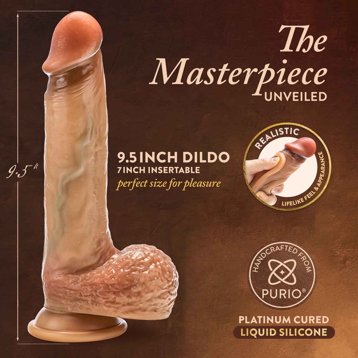renaissance raphael 9.5 inch sliding foreskin dildo with squeezable balls tan