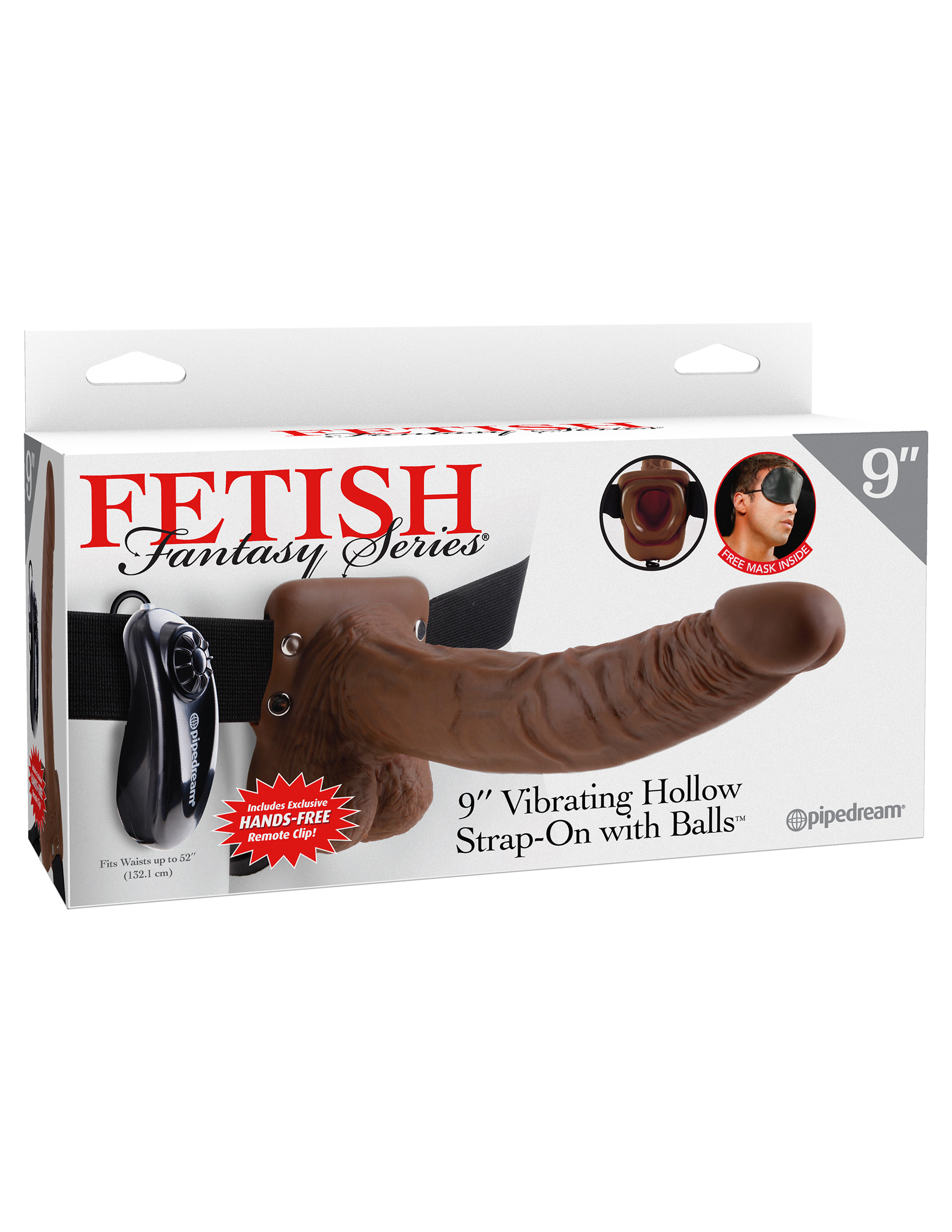 fetish fantasy series 9 inch vibrating hollow strap on with balls brown