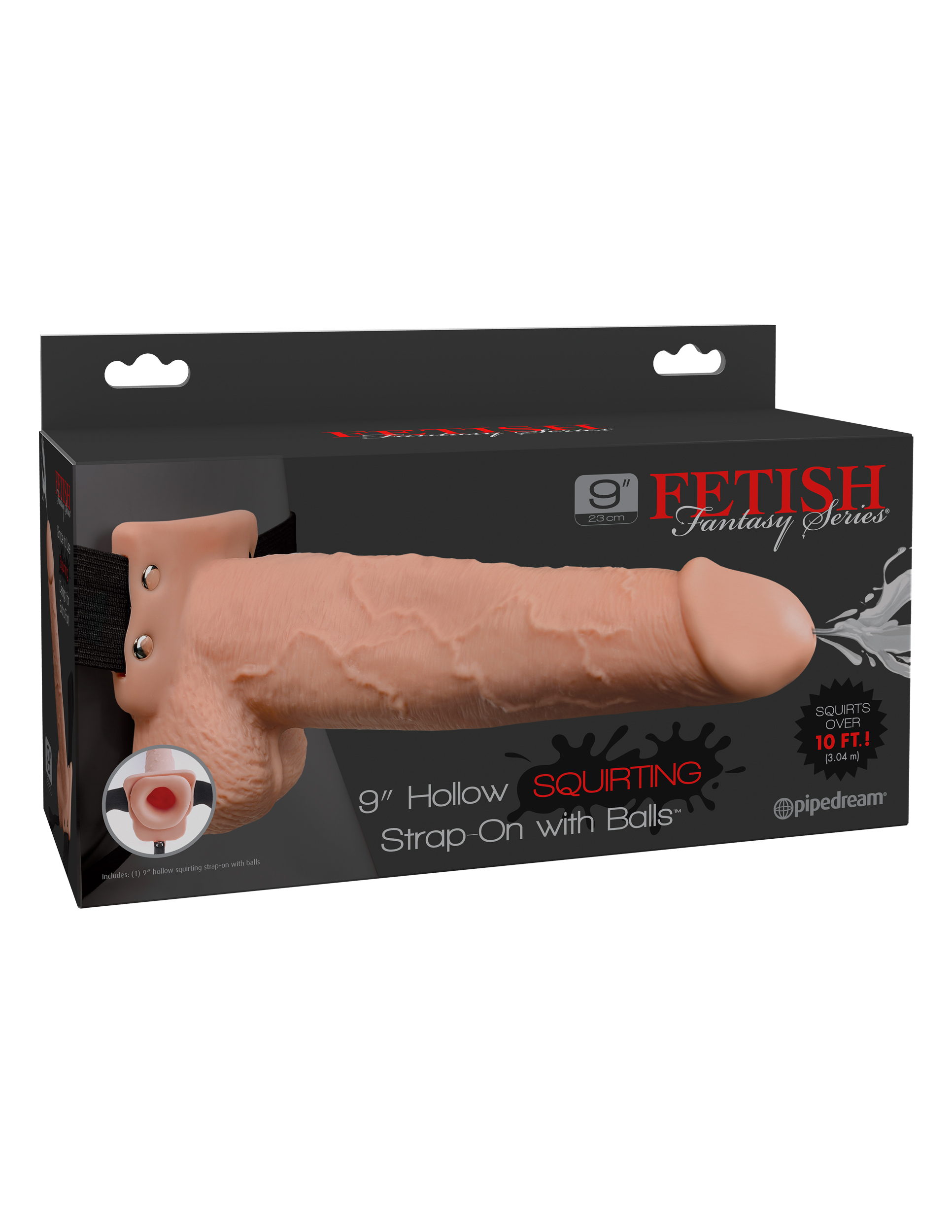 fetish fantasy series 9 inch hollow squirting strap on with balls flesh