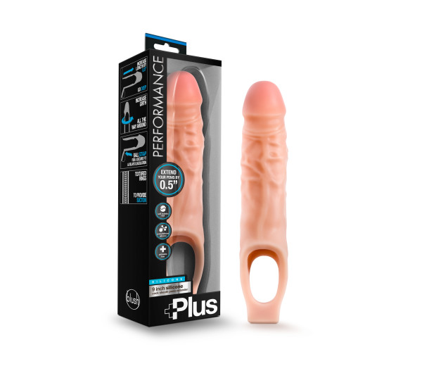 performance plus 9 inch silicone cock sheath penis extender vanilla