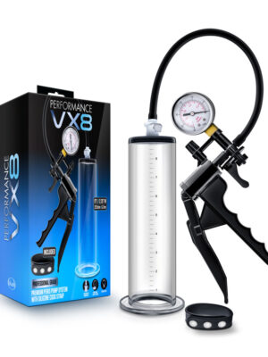 performance vx8 premium penis pump system with silicone cock strap clear