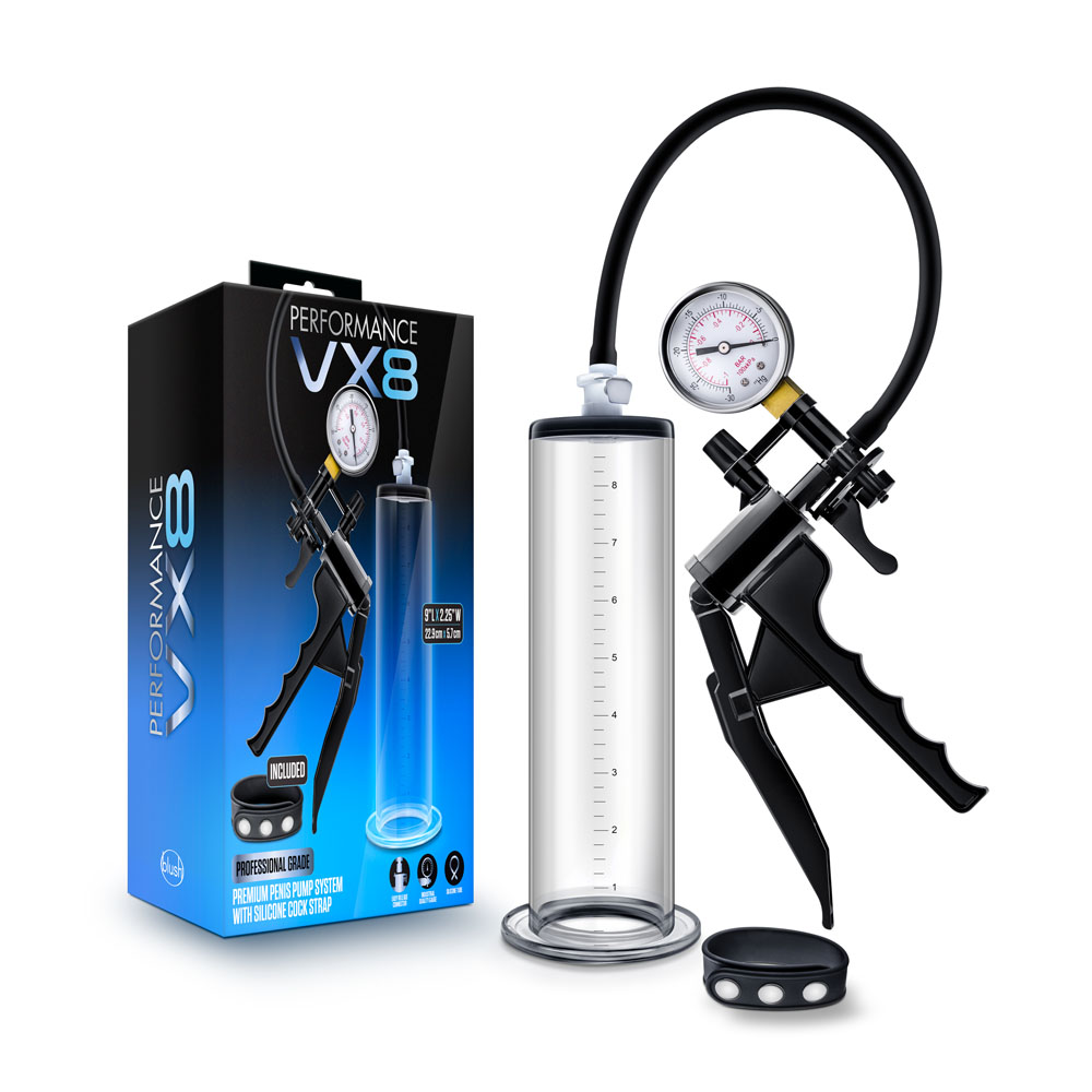 performance vx8 premium penis pump system with silicone cock strap clear performance vx8 premium penis pump system with silicone cock strap clear