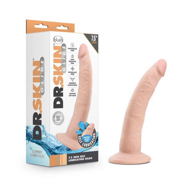 dr. skin glide 7.5 inch self lubricating dildo vanilla