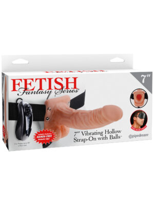 fetish fantasy series 7 inch vibrating hollow strap on with balls flesh