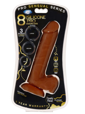 pro sensual premium silicone 8 inch dong with 3 cockrings brown