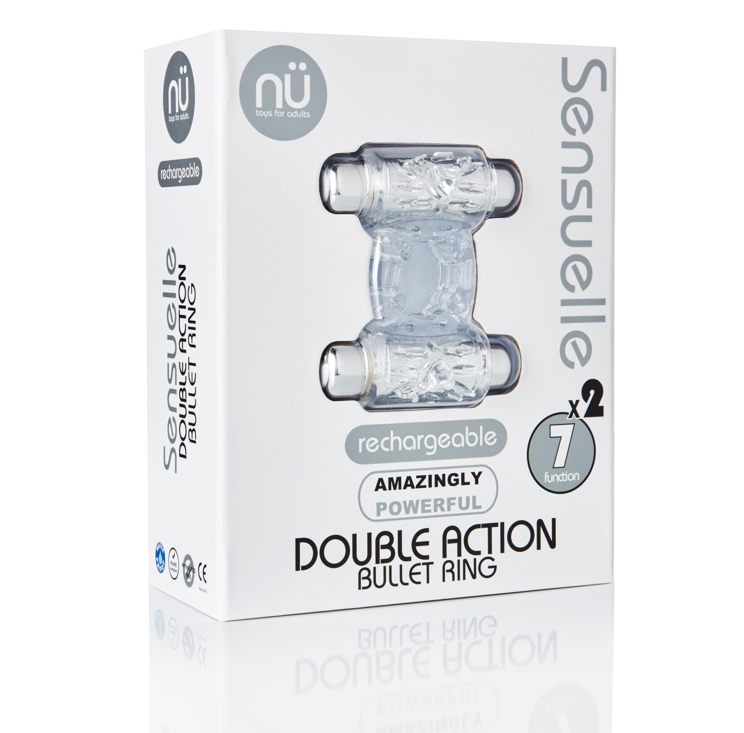 sensuelle 7 function rechargeable double action bullet ring clear