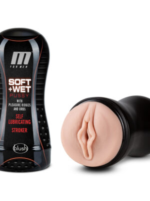m for men soft and wet pussy with pleasure ridges and orbs self lubricating stroker cup vanilla