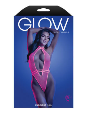 knockout plunge halter teddy medium/large neon pink