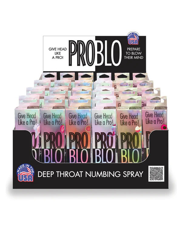 pro blo deep throat numbing spray pop display of 24pcs