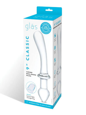 9 inch classic curved dual ended dildo clear