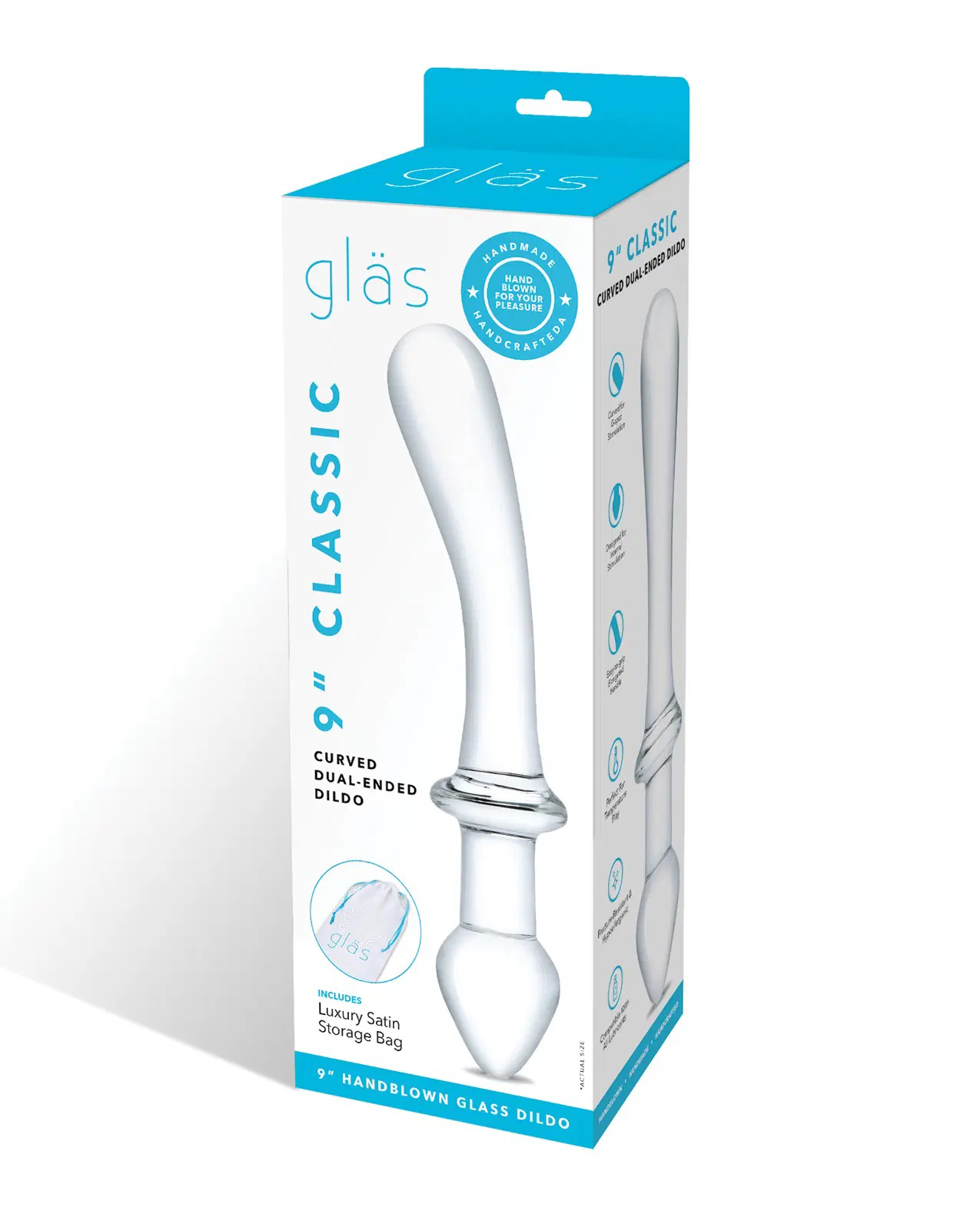 9 inch classic curved dual ended dildo clear