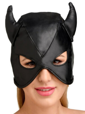 dungeon demon bondage hood with horns black