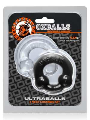 ultraballs 2 piece cockring set black & clear ultraballs 2 piece cockring set black & clear