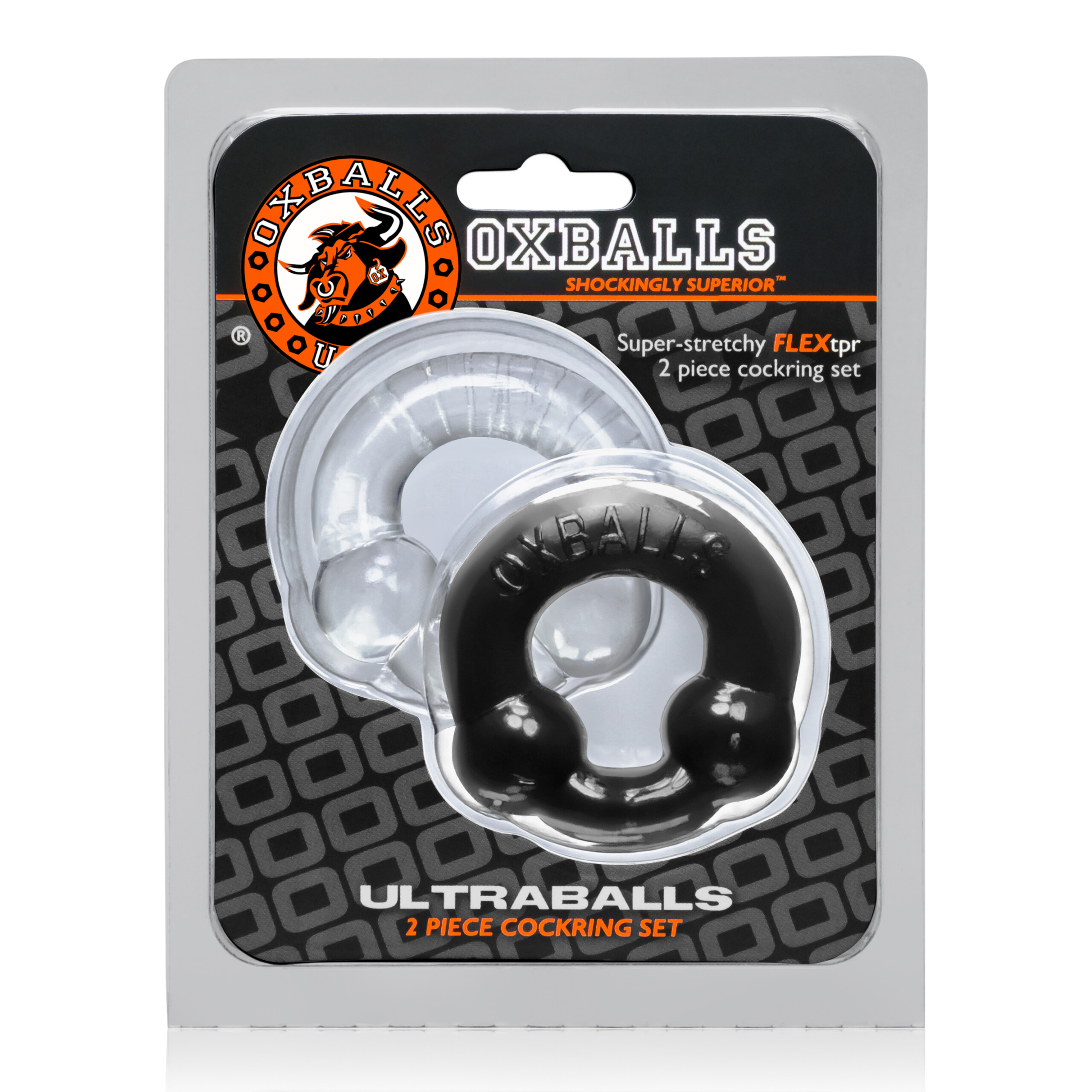 ultraballs 2 piece cockring set black & clear