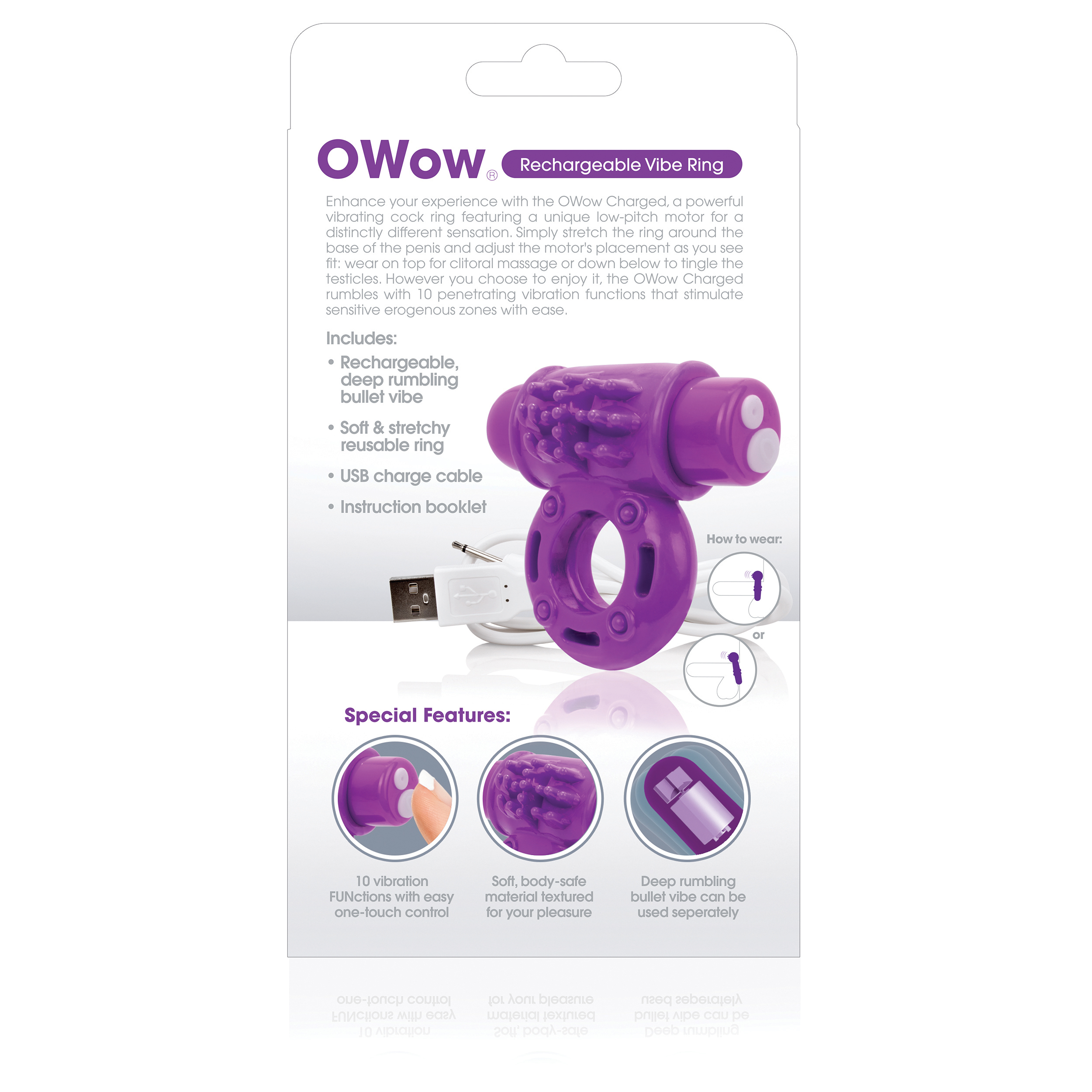 charged owow rechargeable vibe ring purple