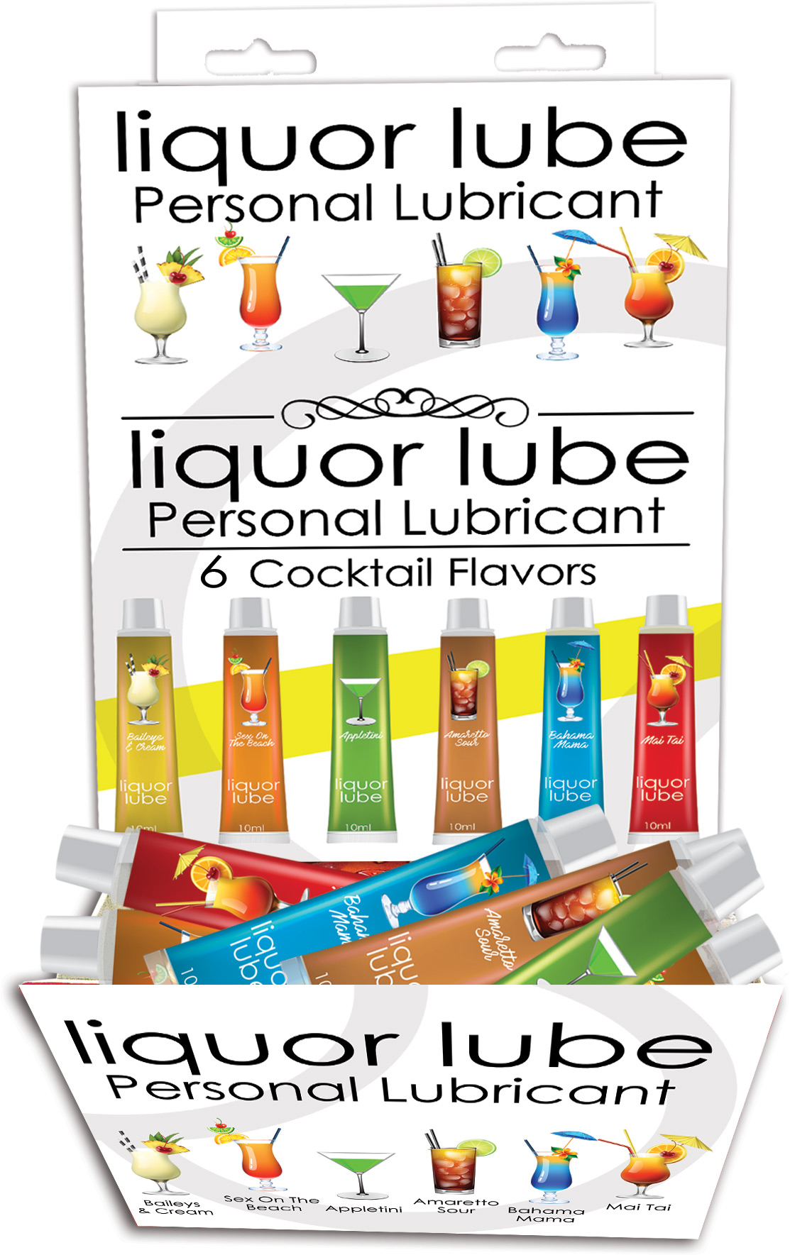 liquor lube assorted flavors 72 pcs display display 6 cocktail flavors 10ml tubes